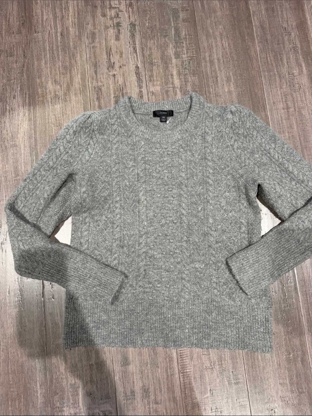J. Crew Heather Gray Cable Knit Crewneck Sweater XS